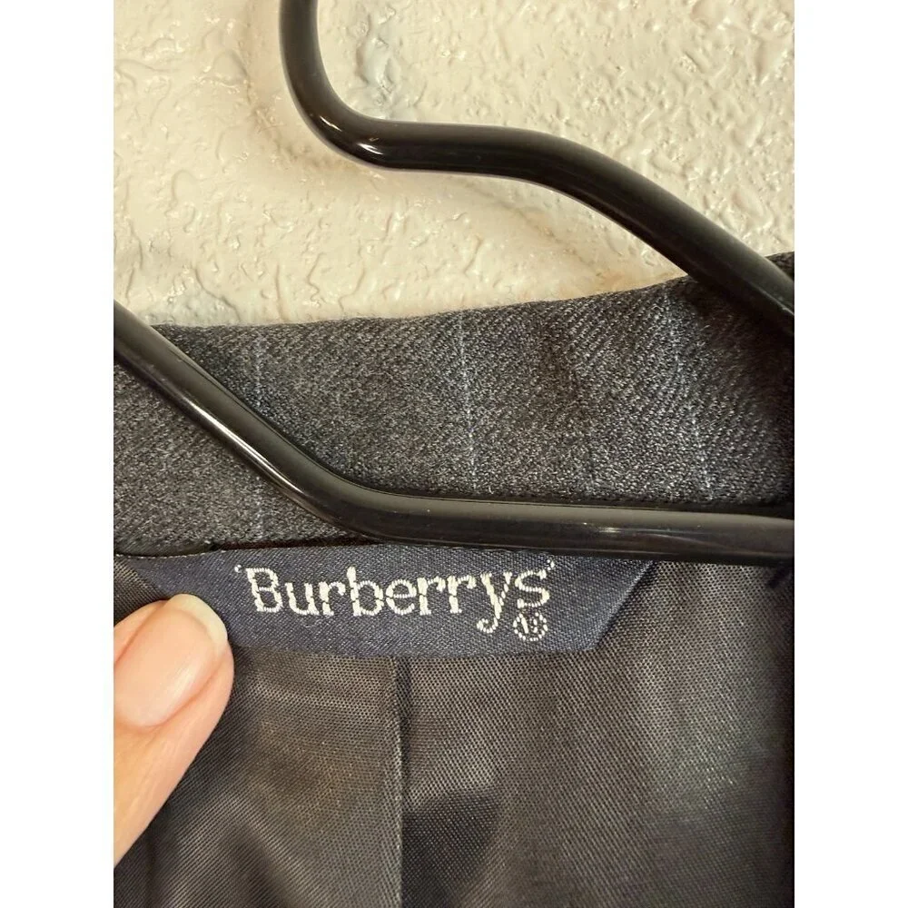 Vtg 90s Burberry Mens Fits 38 Wool Blazer Sports Coat Gray Blue Pinestripe READ